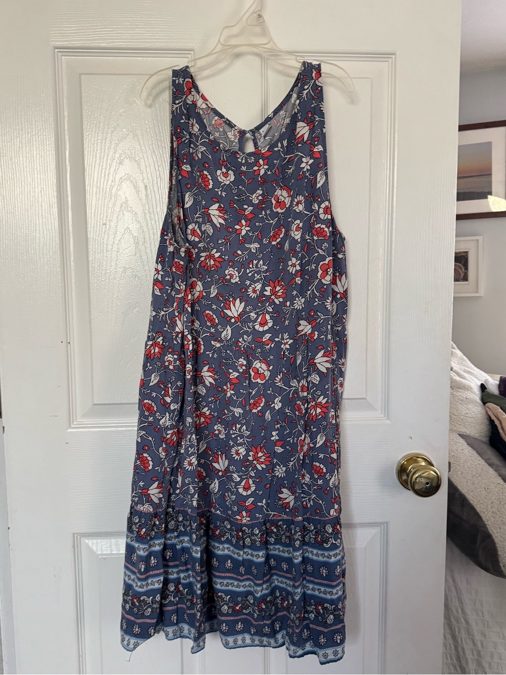 Old Navy Blue Floral Sleeveless Midi Dress - Red & White Print